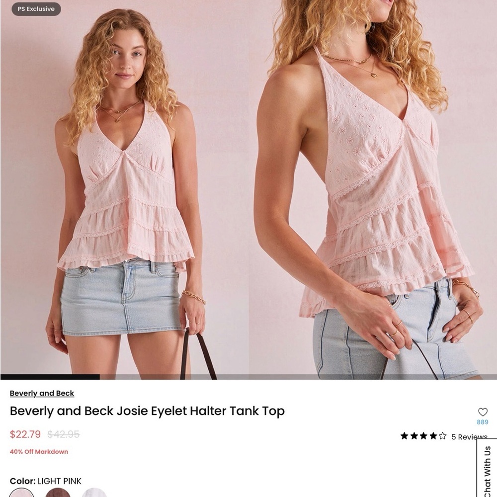 PacSun Beverly and Beck Pink Eyelet Halter Tank Top